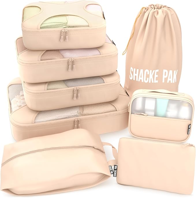 Shacke 8 Set Packing Cubes for Travel Lightweight Luggage Organizer (Cream)