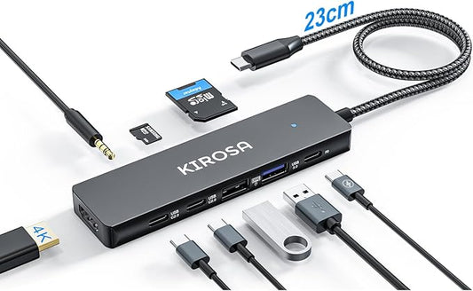 KIROSA USB-C Hub, 5 Ports USB 3.0, 4K HDMI, DisplayPort, USB Type-C Adapter