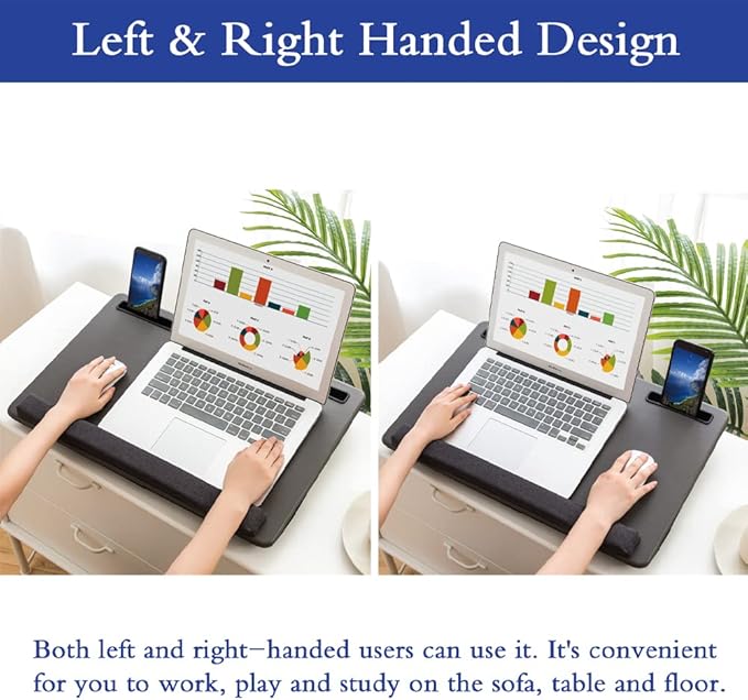 Lap Desk Home Office Lap Desk Portable Laptop Desk for Left Right - Handers with Whole Mouse Pad Wrist Pad Dual Cushion Phone Tablet Slots Fits Up to 17 Inch Laptops