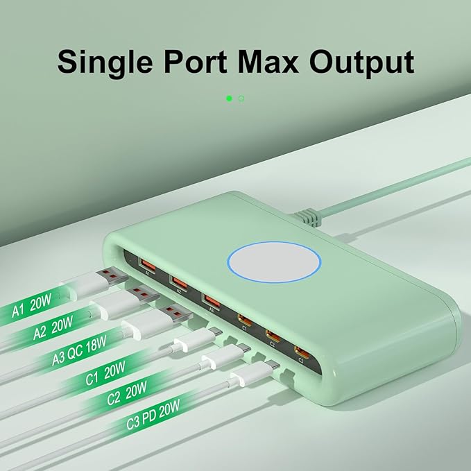 100W USB C Charging Station for Multiple Devices,6 Port USB C Charger Block Fast Charging Dock for iPhone/iPad/Samsung/Pixel/LG