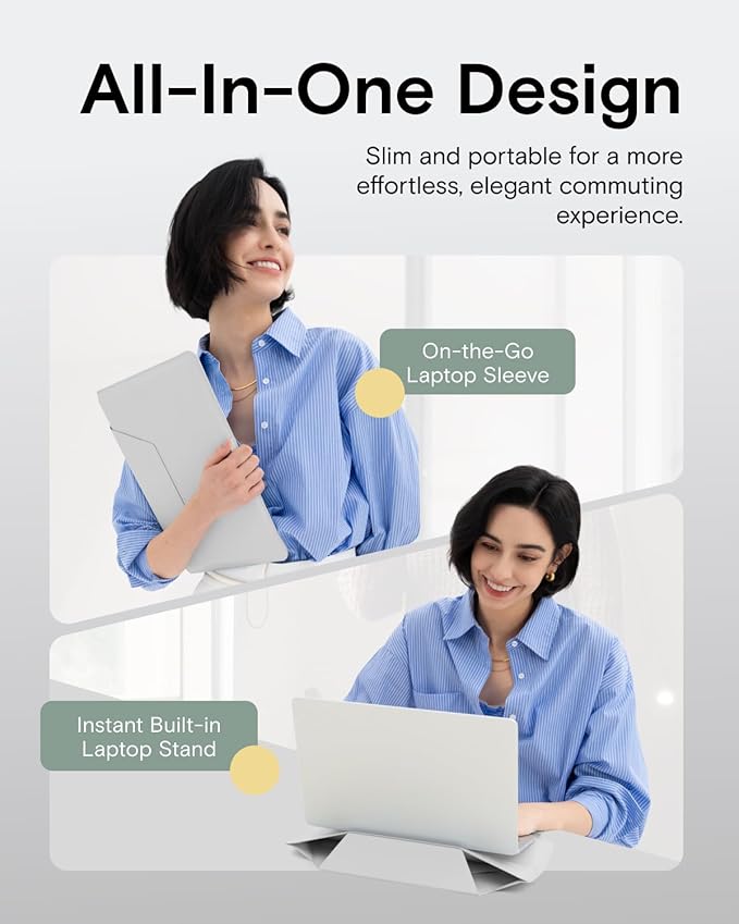 MOFT Laptop Carry Sleeve, 2-in-1 Laptop Bag & Stand for 16" MacBook Air/Pro & Dell/HP/Lenovo/Asus, Stylish Slim Computer Sleeve Bag with Expandable Storage for Computer Accessories, Misty Cove