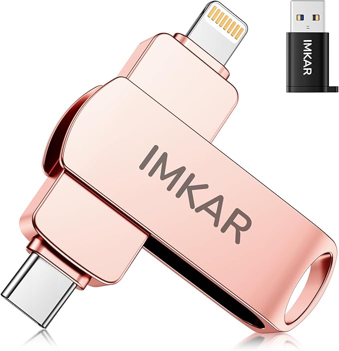 MFi Certified 256GB Flash Drive for iPhone iPad, IMKAR Memory Stick Storage for Photos Videos, Compatible with iPhone iPad Android and PC, Plug and Play No Application Required (Rose Gold)