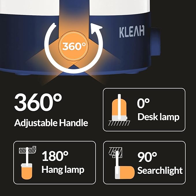 KLEAH Portable Cordless Lantern Table Lamp, 360° Portable Handle, Stepless Dimmer, Powerful Long-Lasting 50hrs, Rechargeable LED Lantern for Camping Bedroom Party, Blue