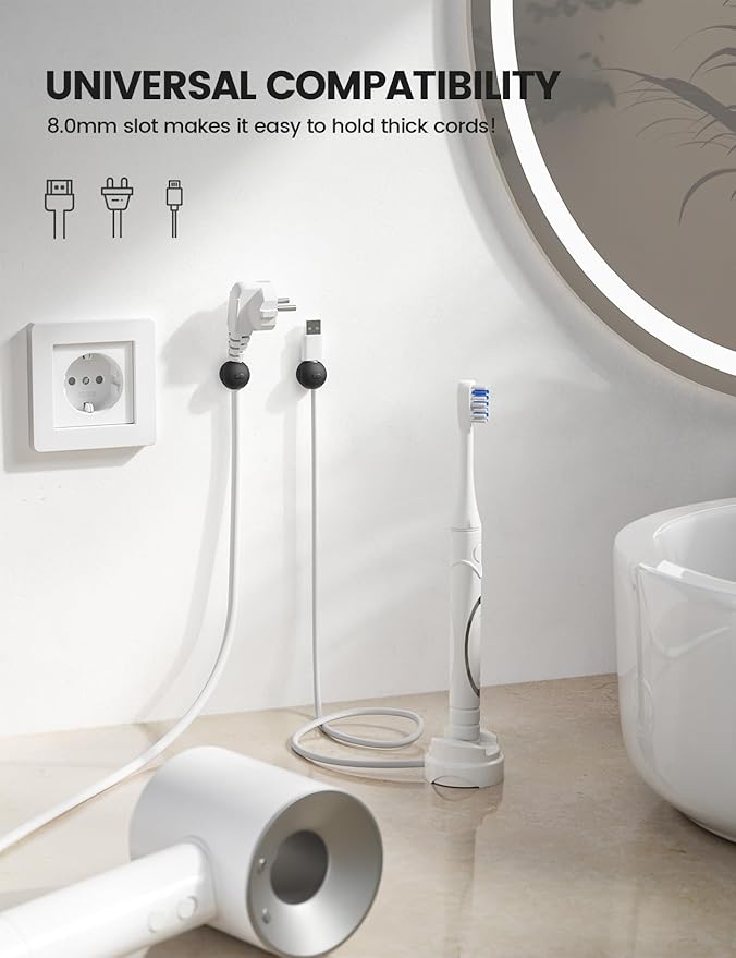 8Pack Magnetic Cord Organizer Clips - Lamicall [Mini-Soft Silicone] Cable Management for Phone Charger Cords, Strong Magnet Adhesive Cord Holder for Desk/Nightstand/Home/Office, Organizer Accessories