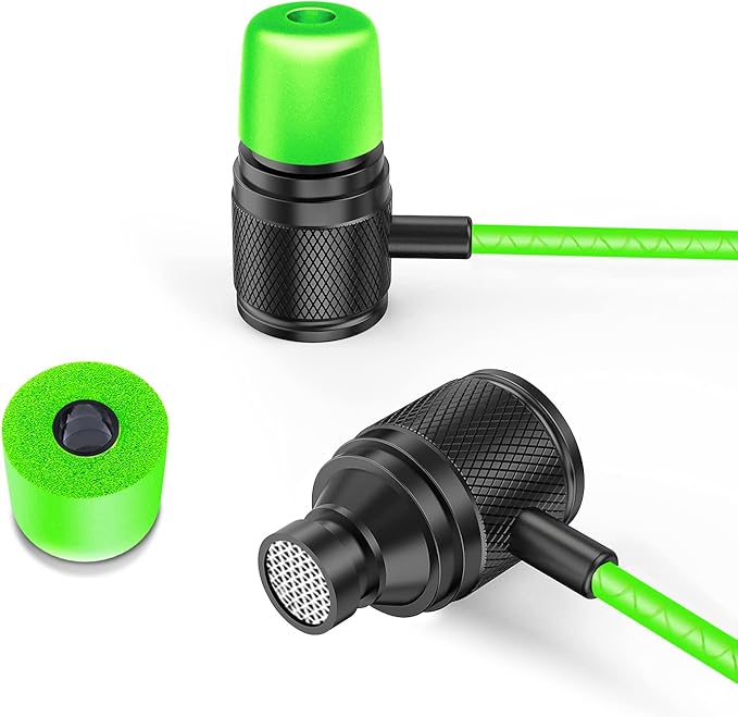 LUDOS Ultra Wired Earbuds in-Ear Headphones, 5 Years Warranty, Earphones with Microphone, Noise Isolating Ear Buds, Memory Foam for iPhone, Samsung, School Students, Kids, Women, Small Ears - Green