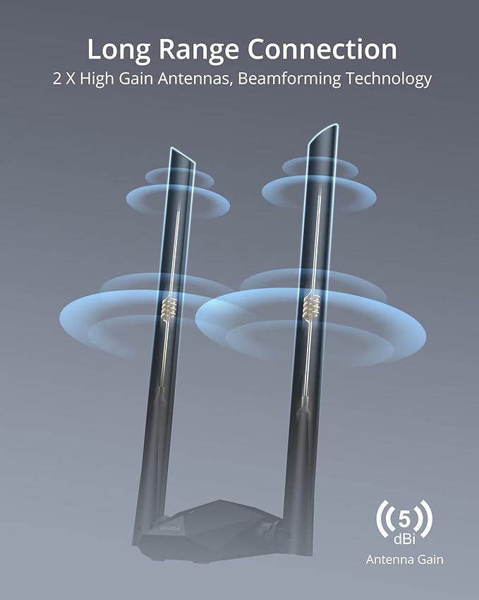 BrosTrend USB WiFi 6 Adapter AX1800 Long Range WiFi USB Adapter for PC Laptop Desktop 5GHz/1201Mbps + 2.4GHz/574Mbps Wireless WiFi Dongle USB3.0 with 2x High Gain Wi-Fi Antennas for Windows 11/10 ONLY