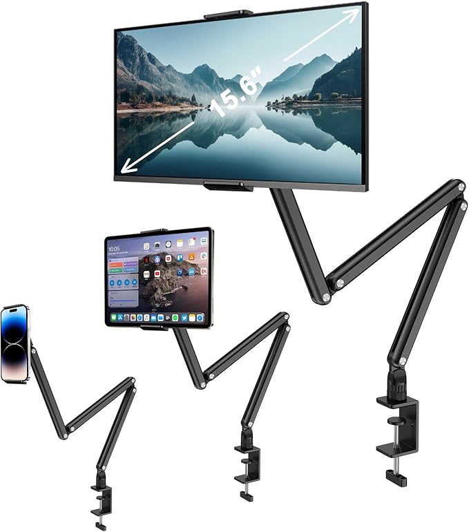 Adjustable Aluminum Tablet Stand, Foldable Arm for Desk/Bed, 360° Rotation, Compatible with iPad Pro 12.9/11, Air, Mini, Samsung Tabs, Nintendo Switch, 5.1''-15.9'' Devices - Sturdy & Portable