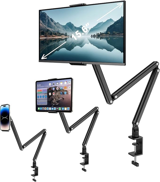 Adjustable Aluminum Tablet Stand, Foldable Arm for Desk/Bed, 360° Rotation, Compatible with iPad Pro 12.9/11, Air, Mini, Samsung Tabs, Nintendo Switch, 5.1''-15.9'' Devices - Sturdy & Portable