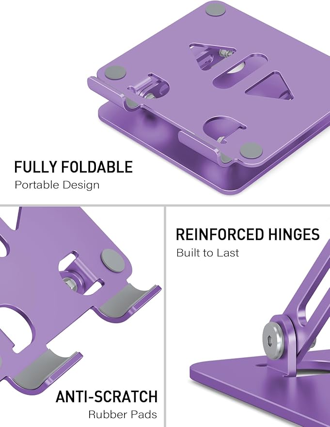 Tablet Stand Holder for Desk, Adjustable Desktop Tablet Holder, Foldable Aluminum Tablet Mount for iPad pro 12.9, iPad Air Mini, Samsung Galaxy Tabs Z Fold Kindle Fire 4-12 inch Purple