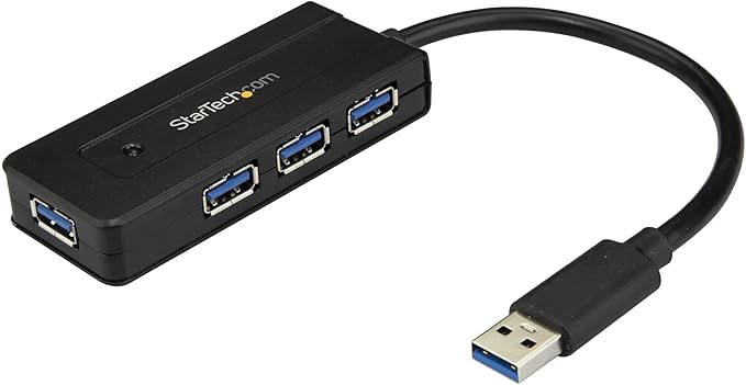 StarTech.com 4 Port USB 3.0 Hub SuperSpeed 5Gbps with Fast Charge Portable USB 3.1 Gen 1 Type-A Laptop/Desktop Hub - USB Bus Power or Self Powered for High Performance Mini/Compact (ST4300MINI), Black