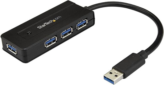 StarTech.com 4 Port USB 3.0 Hub SuperSpeed 5Gbps with Fast Charge Portable USB 3.1 Gen 1 Type-A Laptop/Desktop Hub - USB Bus Power or Self Powered for High Performance Mini/Compact (ST4300MINI), Black