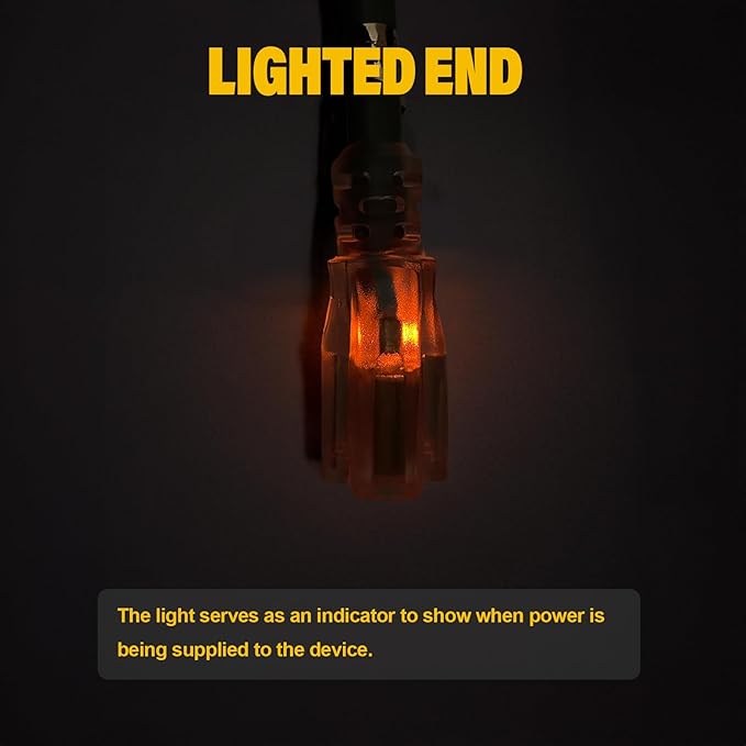 EP 2 Pack 25 Ft Lighted Outdoor Extension Cord - 12/3 SJTW Heavy Duty Yellow Extension Cable with 3 Prong Grounded Plug - Power Cord for Lawn, Garden, Appliances