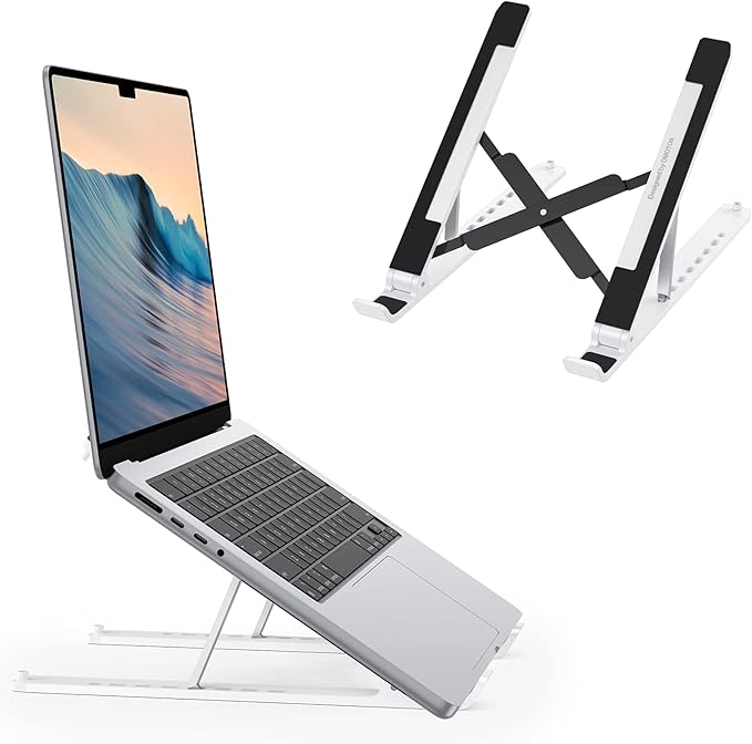 OMOTON Portable Laptop Stand, Laptop Stand for Desk Ergonomic 7-Levels Angles Adjustable Computer Stand, ABS Laptop Riser Holder Compatible with All Laptops and iPad(10-15.6")