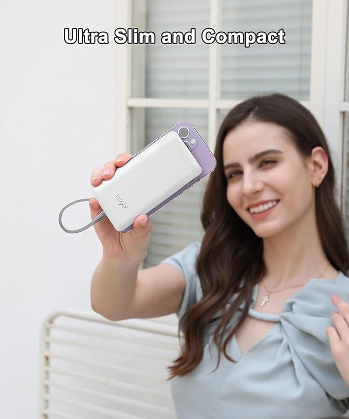 TG90° 2 Pack 10000mAh Slim Portable Charger with Built in Cables,Power Bank Travel Charger Cell Phone External Battery Pack,4 Output External Battery Pack Compatible with iPhone Android Phone
