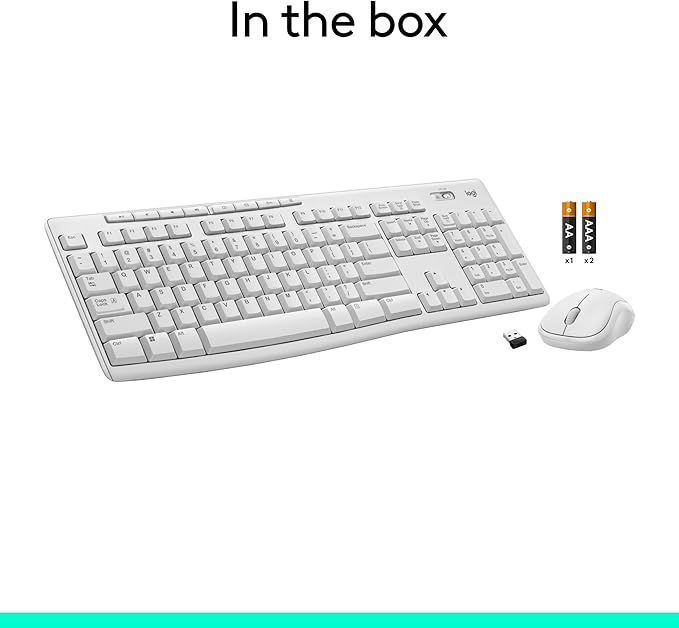 Logitech MK270 Wireless Keyboard and Mouse Combo for Windows, 2.4 GHz, 8 Multimedia Keys, PC, Laptop, Wireless Keyboard Compact Mouse Combo - White