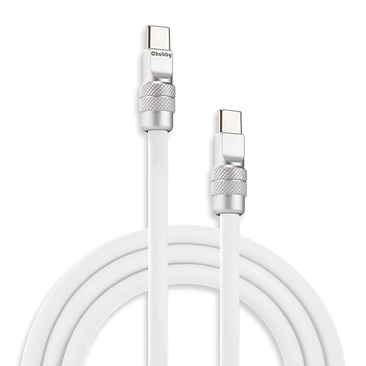 chubbycable Chubby 2.0 Fast Charging Cable Durable Soft Silicone USB C Cable 240W Extra Thick Charger Cord Compatible with iPhone 17-15 Series iPad, White, Type-C to Type-C, 16.4 FT