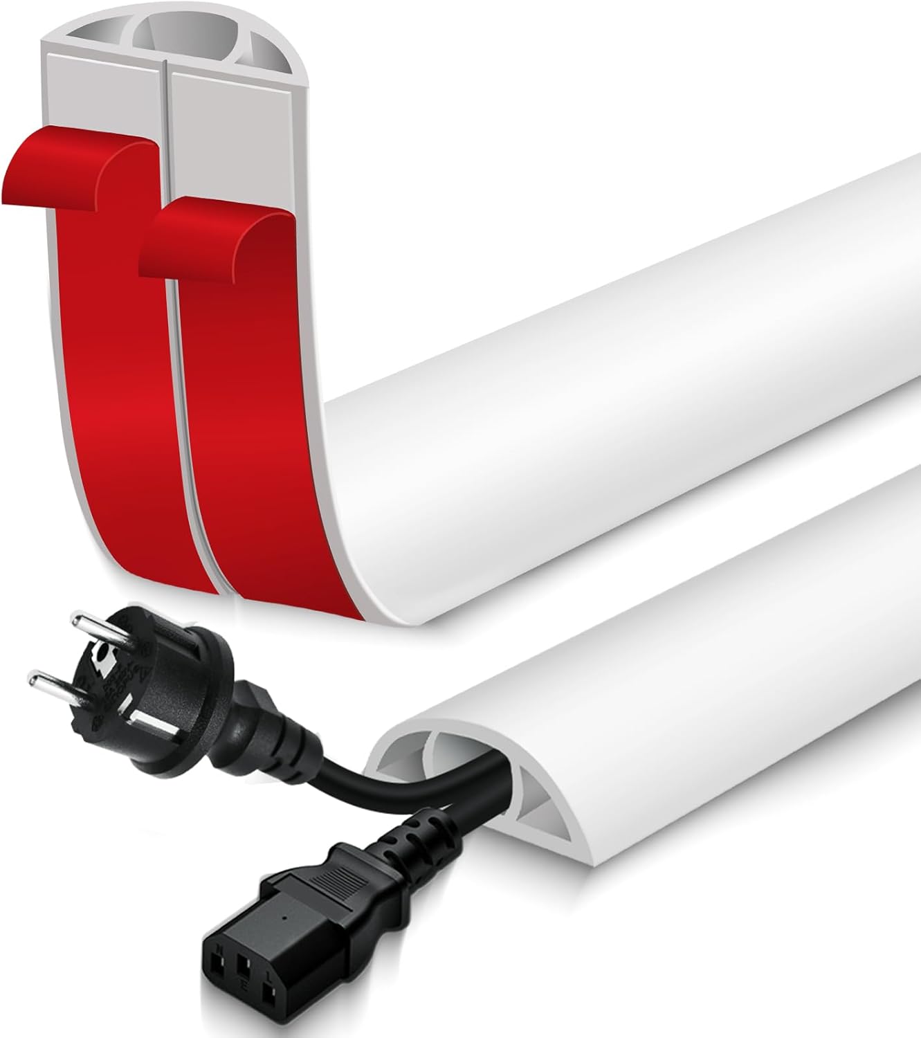 Floor Cord Cover for Wires on Floor Self Adhesive Cord Hider Floor Cable Management Wire Covers for Cords Protector Prevent Cable Trips Cord Cavity W 0.51" x H 0.31", White, 3.3Ft