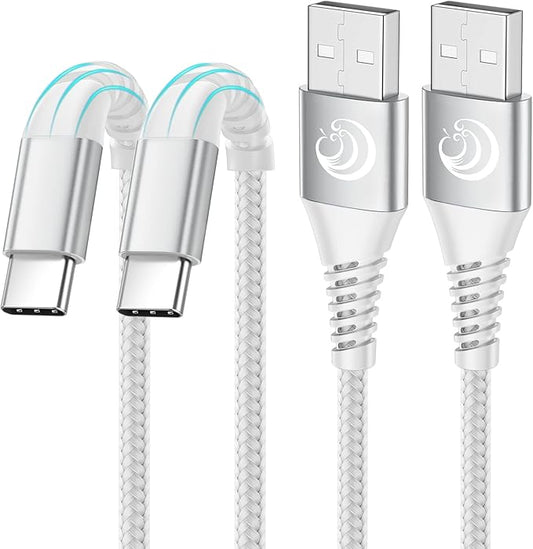 Aioneus USB C Cable, 2 Pack 3FT USBC Cable Fast Charging Cord 3A Type C Cable for Samsung Galaxy S24 S23 S22 S21 S20 A14 A15 A20 A32 A42 A53 A54, iPhone Series, Tablet, Pixel, LG, PS5(White)