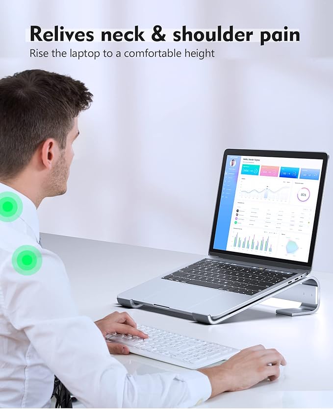 SOQOOL Laptop Stand for Desk, Computer Stand Riser for Desk,Ventilated Ergonomic Aluminum Notebook Stand Compatible with MacBook Air Pro Dell XPS HP 11 14 15.6 17.3 Inch Silver Work from Home