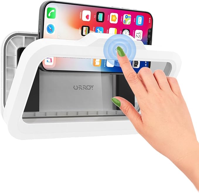URROY Shower Phone Holder Waterproof One-Touch Open Shower Phone Case Anti-Fog & Sensitive Touchscreen Bathroom Wall Phone Mount Stand Universal Fit for iPhone & Smartphones Gift for Men Women White