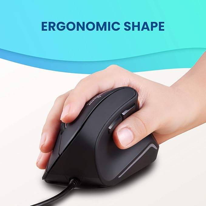 Perixx PERIMICE-515II Wired Ergonomic Vertical Mouse - 1000/1600 DPI - Right Handed Natural Ergonomic Vertical Design