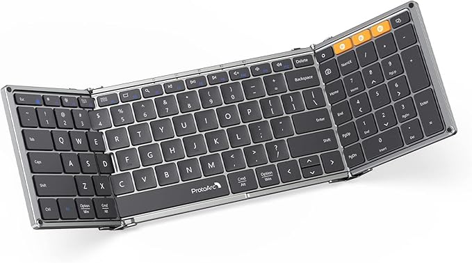 ProtoArc Foldable Bluetooth Keyboard, XK01 Folding Wireless Portable Keyboard with Numeric Keypad, Full-Size Travel Keyboards for iPad Tablet Smartphone Laptop PC Windows iOS Android, Space Gray