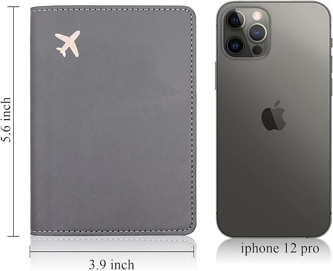 Deziliao Passport Wallet, Gray, Unisex, Faux Leather, Waterproof, Slim, Lightweight, RFID Blocking, 2-in-1 Design, with Document Slots, Credit Card Slots, SIM Card Slots