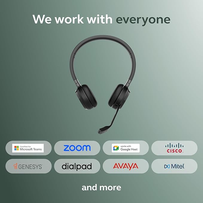 Jabra Evolve 65 TE (Third Edition) Wireless Dual-Ear Headphones - Noise-Canceling Mic, 16 hrs Battery Life, Dual Connectivity, MS Teams Certified, Supports Other Platforms, Black