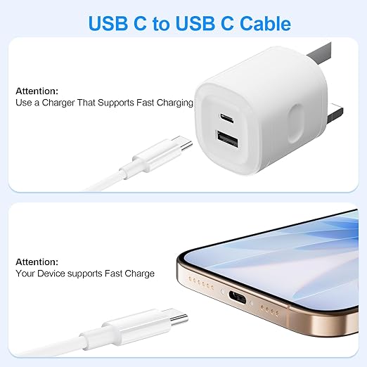 USB C Charger Cable 4 Pack(3FT+3FT+6FT+6FT),USB-C to USB-C Cable,Type C Fast Charging Cable for iPhone 17 16 15,MacBook Pro,iPad Pro Air,Samsung Galaxy S25 S24 S23 Ultra,White