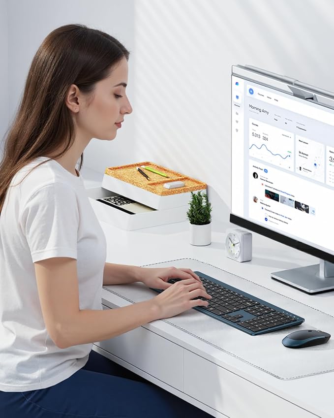 Wireless Keyboard and Mouse Combo - Full Size Slim Thin Wireless Keyboard Mouse with Numeric Keypad 2.4G Stable Connection Adjustable DPI (Dark Blue)