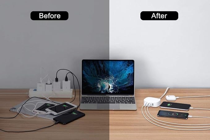 USB Charging Station 4 Port - BULL USB Charger Block Multiple, Wall Charger Cable White 6ft Charging Hub for Multiple Devices (ULlisted)