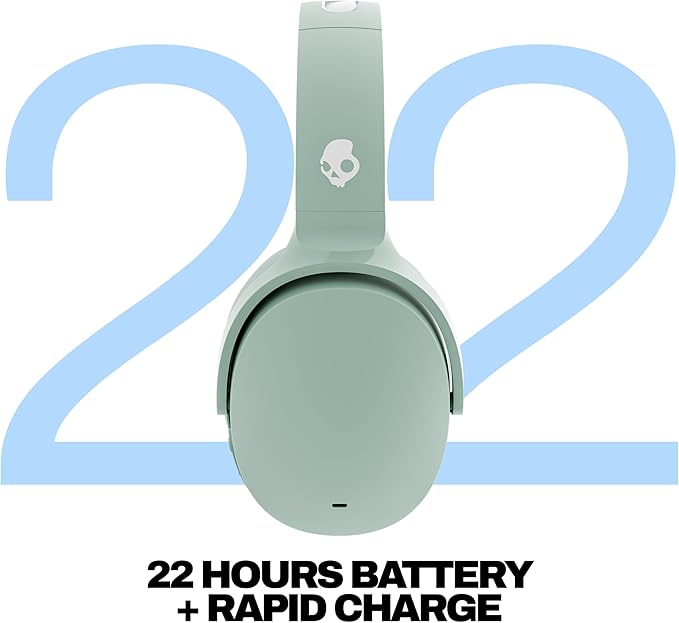 Skullcandy Hesh ANC Wireless Over-Ear Bluetooth Headphones, Active Noise Cancelling, Up to 22 Hrs Battery, Foldable Lightweight Design, Microphone for iPhone Android - Preppy Sage
