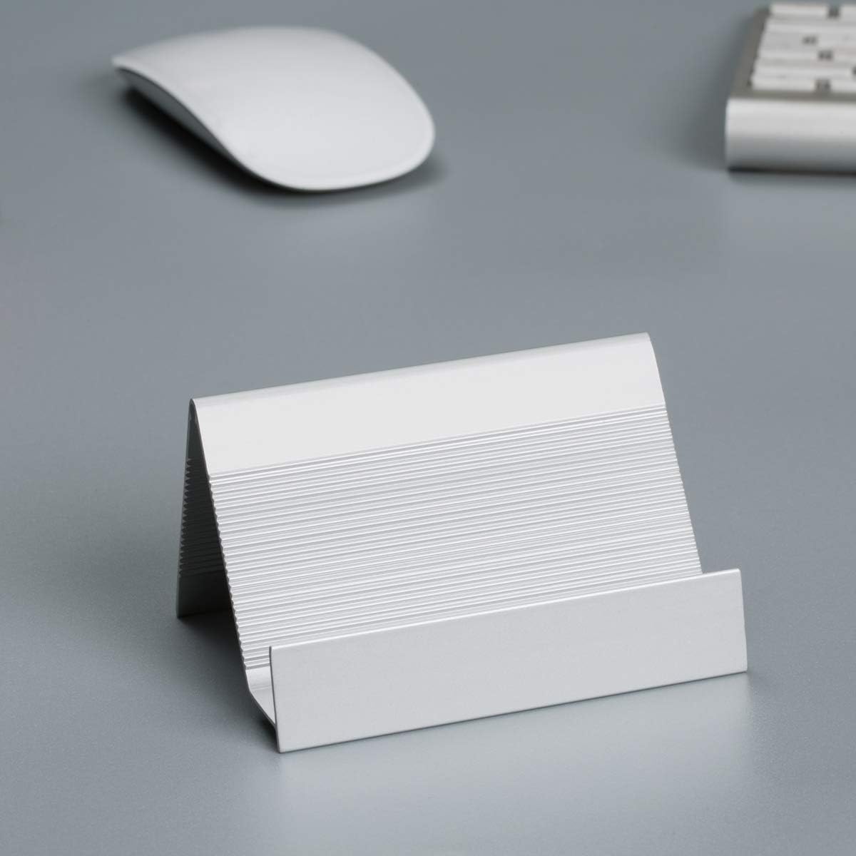 Business Card Holder Aluminum Business Card Display Stand Desktop Organizer, High-end New Series (Silver) 1 Pack