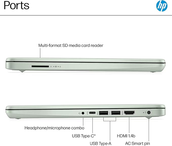 HP 14" Laptop 2025 Business Student Slim Computer, Lifetime MS Office, Copilot AI, Quad-Core Intel CPU, 16GB RAM, 628GB Storage (128GB UFS+500GB Ext), MarxsolAccessory, Wi-Fi 6, Win 11 Pro, Green