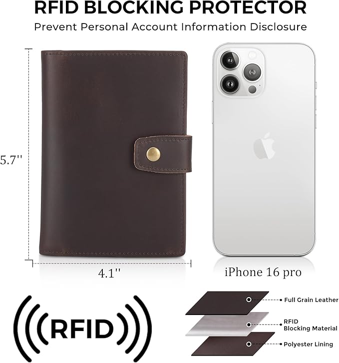 Polare Slim RFID Blocking Leather Passport Holder Travel Bifold Wallet For Men (Dark Brown(Snap Version))