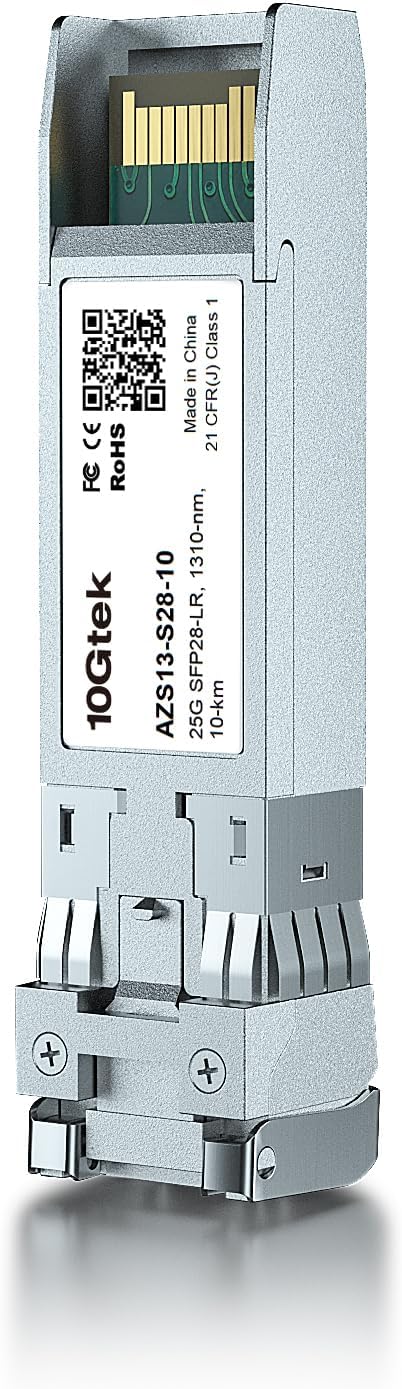 10Gtek 25G SFP28 SFP+ Transceiver, 25GBase-LR Duplex LC SMF Optical Module for Cisco SFP-25G-LR-S, 1310nm, DDM, up to 10km, Pack of 2