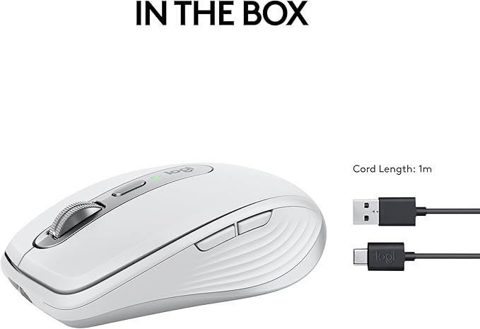 Logitech MX Anywhere 3S Compact Wireless Mouse, Fast Scrolling, 8K DPI Any-Surface Tracking, Quiet Clicks, Programmable Buttons, USB C, Bluetooth, Windows PC, Linux, Chrome, Mac - Pale Grey