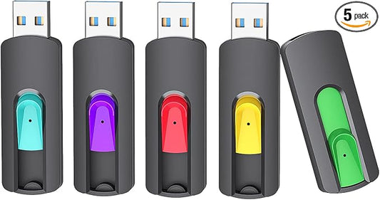 Aiibe 64GB USB 3.0 Flash Drives 5 Pack 64GB Thumb Drive USB Drives High Speed Upgraded 110MB/s USB 3.0 Memory Stick Jump Drives (Cyan, Green, Purple, Red, Yellow)