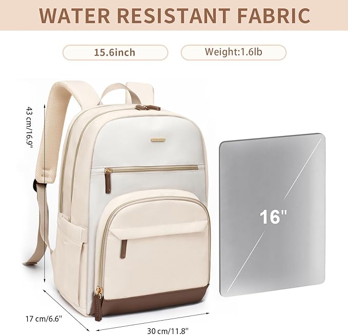 TENSTAR Laptop Backpack for Women, Computer Backpack Fit 16 Inch Notebook, Large Capacity College Backpack Bookbag Casual Daypack for Travel, Apricot