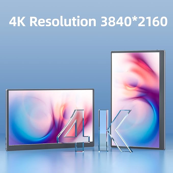 Portable Monitor 4K 15.6 inch UHD 3840X2160 100% sRGB USB-C HDMI IPS External Second Monitor Portable Travel Monitor for Laptop MacBook PS5/4 Xbox with Speakers