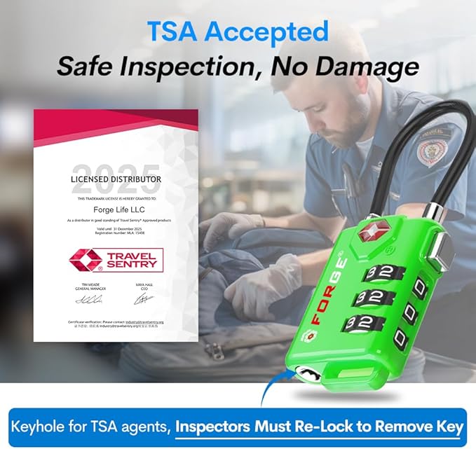 Forge TSA Approved Luggage Locks, Re-settable Combination with Alloy Body(Green 2 Locks)
