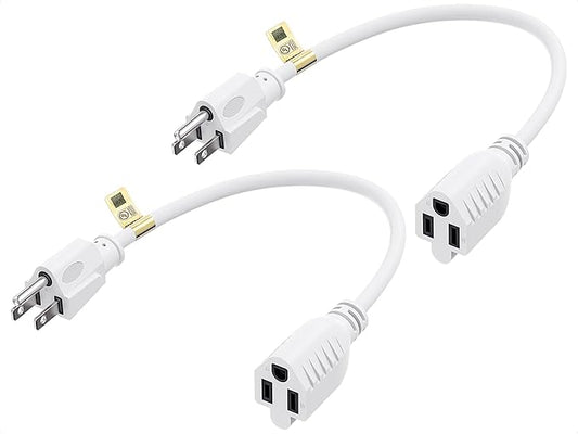 [UL Listed] Cable Matters 2-Pack 16 AWG Heavy Duty 13A Short Power Extension Cord - 1ft, 3 Prong Power Cord Extension, NEMA 5-15P to NEMA 5-15R, White