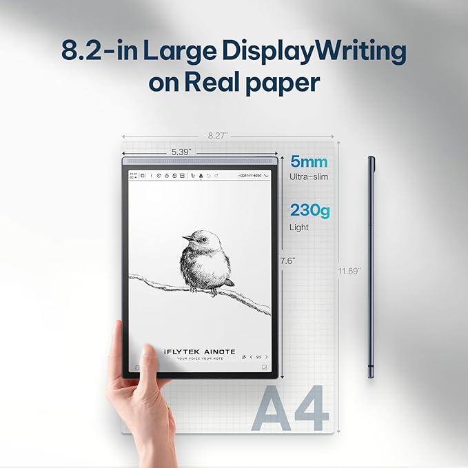 iFLYTEK AINOTE Air 2, 8.2-inch AI Note-Taking Tablet E Ink Tablet with24 Level Adjustable Light,Electronic Notebook with Pen,Voice-to-Text Transcription, Multi-Languages Chatgpt Support