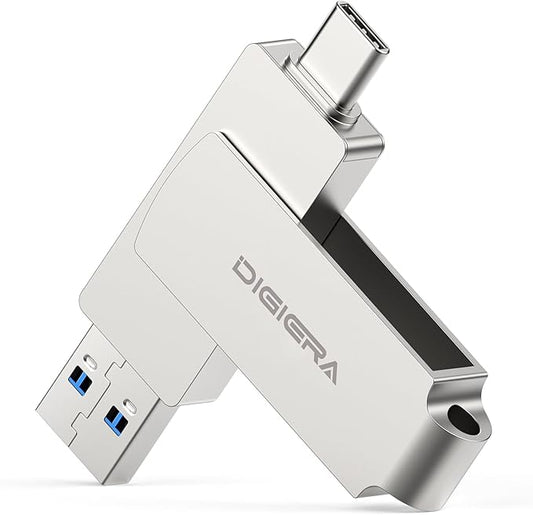 128GB 2‑in‑1 USB‑A & USB‑C Flash Drive, USB 3.2 Gen 2 Thumb Drive, 500MB/s Read 400MB/s Write, 360° Swivel Compact Aluminum Memory Stick for File Transfer, Backup & Travel Storage