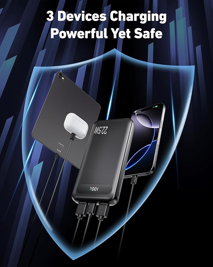 VANYUST Portable Charger, 22.5W 10000mAh USB-C in & Out Power Bank Fast Charging, PD 3.0+QC 4.0 LED Display Phone Battery Pack Compatible with iPhone 16 15 14 13 Pro Samsung S23 Google iPad Tablet etc