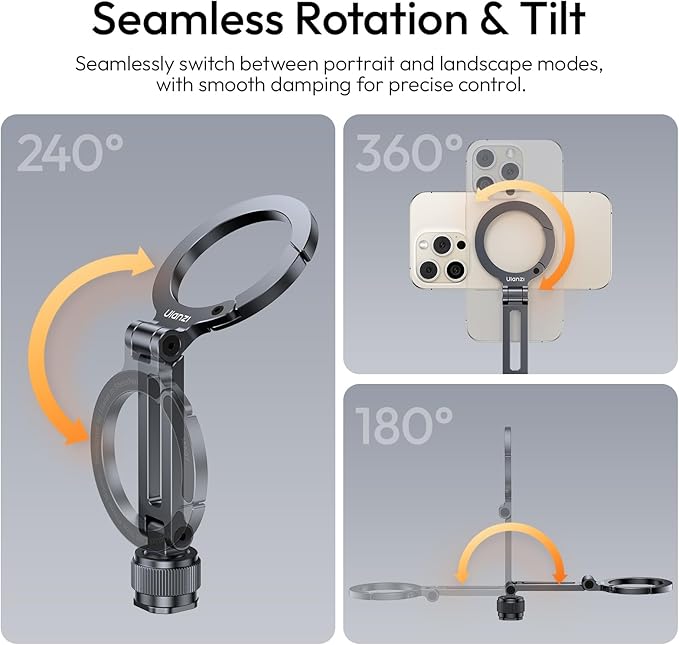 Ulanzi MA07 Magnetic Phone Tripod Mount for Magsafe, Aluminum Camera Phone Mount with 1/4" Screw, Cold Shoe Magnetic Tripod for Camera, Copatibale with iPhone 17/16/15/14/13/12 Series