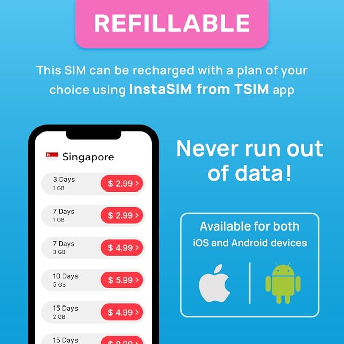 Singapore SIM Card | 5GB Super Economy Refillable Plan! Auto Activating 30 Day Validity | Hotspot Allowed | Data-Only No Phone Number
