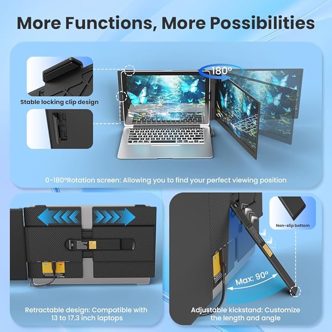 2025 Upgraded 14" Laptop Screen Extender, Ultra-Thin 1080P Laptop Monitor Extender, Ultra-Light Dual Screen Portable Monitor for 13-17.3" Laptops, Compatiable with Windows/Mac/Linux/Chrome/Android/iOS
