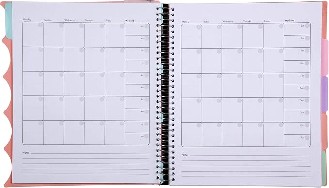 Mintra Office Durable PREMIUM Spiral Notebook, ((Salmon, 5 Subject (8.5in x 11in)), Fabric Covered Coils, No Snags, College Ruled, Adjustable PocketDividers, Ruler, Organization, School