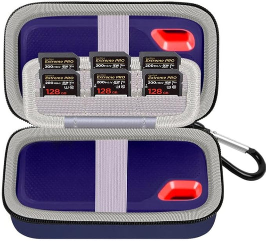 Case Compatible with SanDisk Extreme Pro/for SanDisk/for Crucial X10 X9 Pro Portable SSD 1TB 2TB 4TB 500GB External Solid State Drive, Travel Storage Bag for 2 SSD and SD Card - Dark Blue (Box Only)